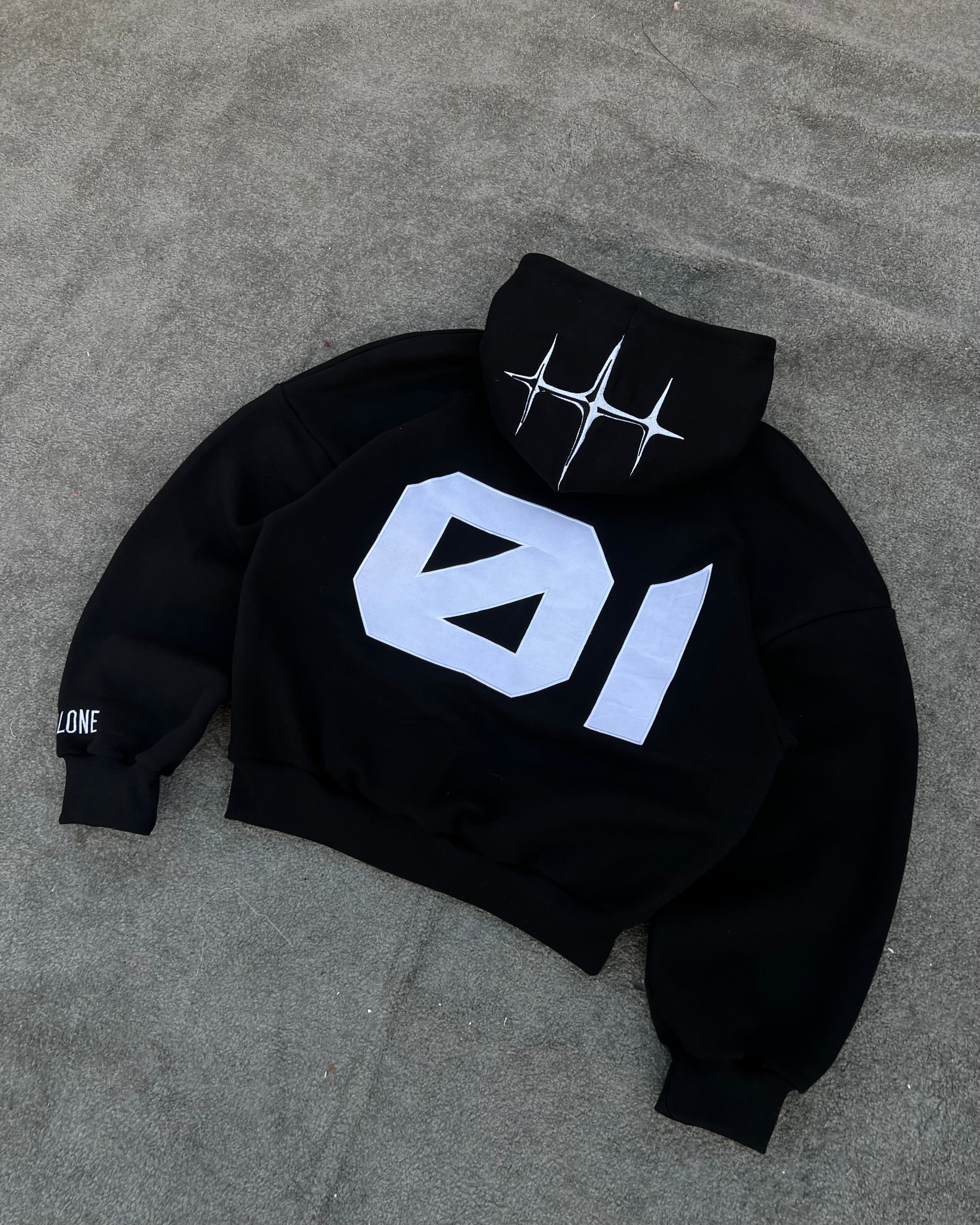 Black 450 GSM cotton fleece embroidered sweatsuit lifestyle view